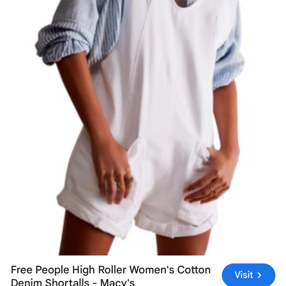 Free People White Denim Shortalls